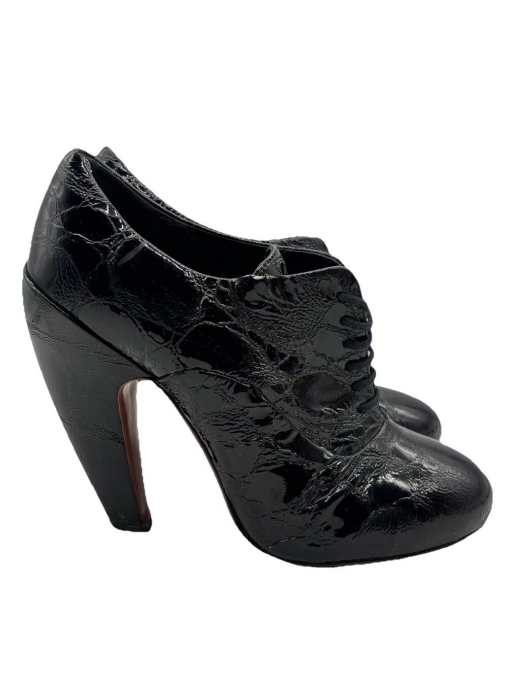 Alaia Embossed Patent Leather Oxford Booties Sz 37.5 US 7- 7.5 Ankle Boot Heels